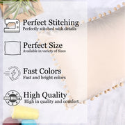 Velvet Cushion Covers Adorned With Pom Poms Rectangular Set of 2 ,Beige
